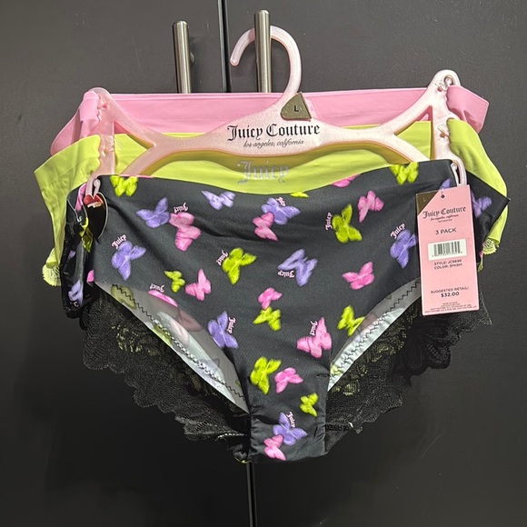 Juicy Couture 3 pack No Panty Lines,lace embellished,butterfly pattern & solids - Picture 1 of 4